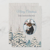 ヴィンテージ素朴雪の森の写真クリスマスカード シーズンカード (正面/裏面)