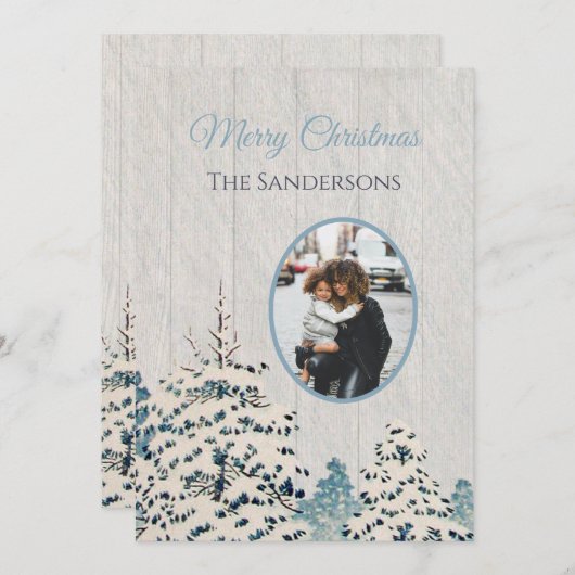 ヴィンテージ素朴雪の森の写真クリスマスカード シーズンカード (正面/裏面)