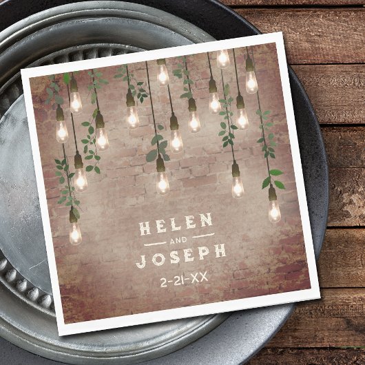 ヴィンテージ素朴電球レンガ結婚植物薬 スタンダードランチョンナプキン