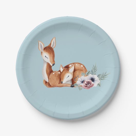 ヴィンテージ素朴鹿の森フローラ赤ちゃんシャワー ペーパープレート (正面)