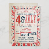 ヴィンテージ素朴7月4日ホリデーパーティー招待状 招待状 (正面/裏面)