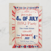 ヴィンテージ素朴7月4日ホリデーパーティー招待状 招待状 (正面/裏面)