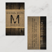 ヴィンテージ素朴・バーラップ・ウッド・ルック・モノグラム#2 名刺 (正面/裏面)