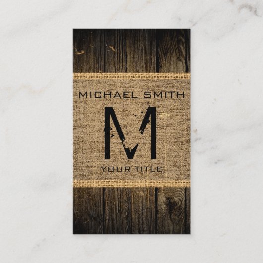 ヴィンテージ素朴・バーラップ・ウッド・ルック・モノグラム#2 名刺 (正面)