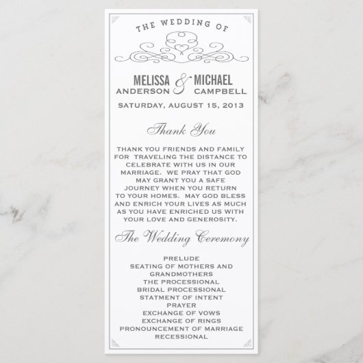 ヴィンテージ素朴，国，白結婚式 プログラム (正面)