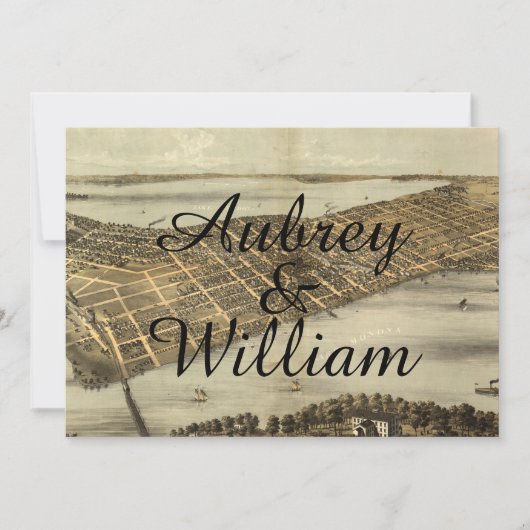 ヴィンテージ素朴 Madison wiマップ結婚式招待状 招待状 (正面)