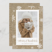 ヴィンテージ素朴Burlapフォトクリスマスカード シーズンカード (正面/裏面)