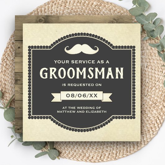 ヴィンテージ素朴Mustache Groomsmanリクエスト 招待状