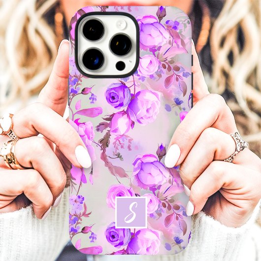 ヴィンテージ紫とピンクのフローラモノグラム Case-Mate iPhoneケース