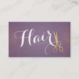 ヴィンテージ紫とフェイク金ゴールドはさみヘアサロン 予約カード