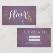 ヴィンテージ紫とフェイク金ゴールドはさみヘアサロン 予約カード (正面/裏面)
