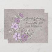 ヴィンテージ紫と灰色のフローラ保存日付 案内ポストカード (正面/裏面)