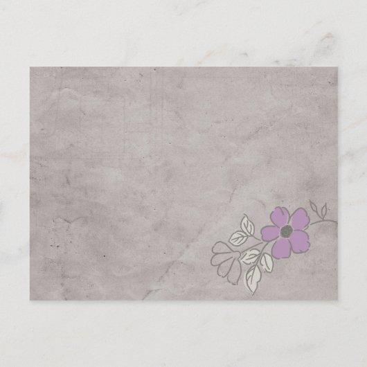 ヴィンテージ紫と灰色のフローラ保存日付 案内ポストカード (裏面)