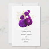 ヴィンテージ紫と金ゴールドフローラカップルのシャワー 招待状 (正面)