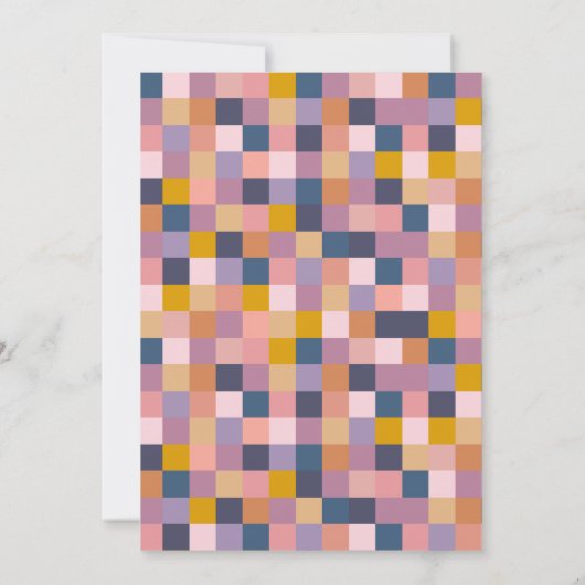 ヴィンテージ紫と黄色の幾何学的ブライダルシャワー 招待状 (裏面)