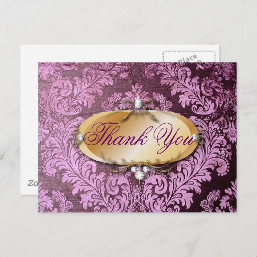 ヴィンテージ紫のダマスクウェディング感謝していユー ポストカード (正面/裏面)