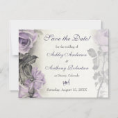 ヴィンテージ紫のバラウェディング日付磁石を保存 マグネット招待状 (正面)