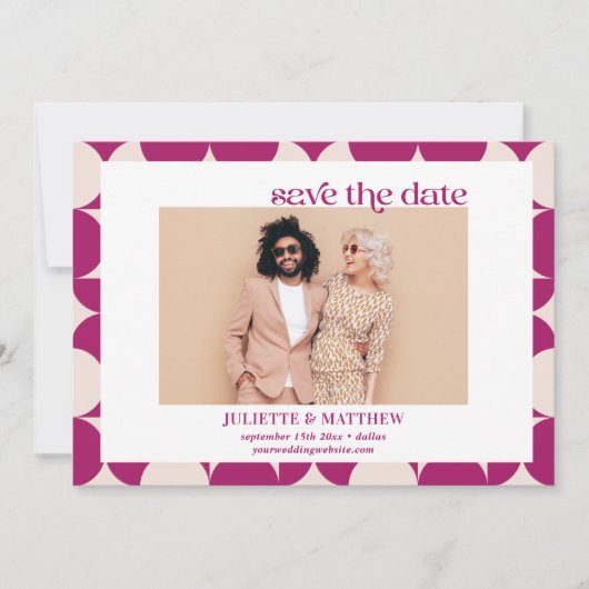 ヴィンテージ紫のミッドセンチュリーモダン写真 案内状 (正面)