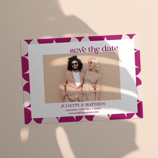 ヴィンテージ紫のミッドセンチュリーモダン写真 案内状