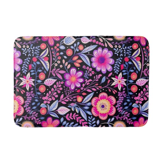 ヴィンテージ紫の花みすぼらしいシックなフローラ バスマット (正面)