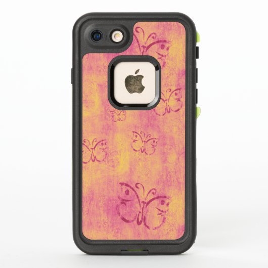 ヴィンテージ紫の蝶オンピンク LifeProof iPhoneケース (裏面)