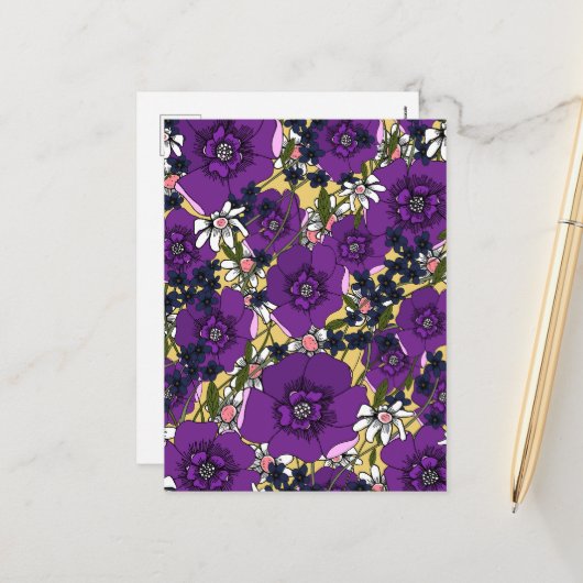 ヴィンテージ紫の野花 シーズンポストカード (正面/裏面インサイチュ)