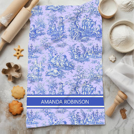 ヴィンテージ紫の青いトワール・ド・ジュイ キッチンタオル