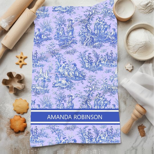 ヴィンテージ紫の青いトワール・ド・ジュイ キッチンタオル