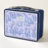 ヴィンテージ紫の青いトワール・ド・ジュイ メタルランチボックス (正面)