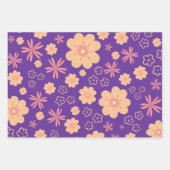 ヴィンテージ紫イエローオレンジ花柄 ラッピングペーパーシート (正面)