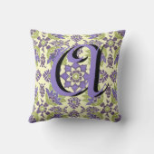 ヴィンテージ紫イエローグリーンフローラモノグラム枕 クッション (裏面)