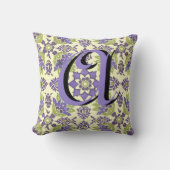 ヴィンテージ紫イエローグリーンフローラモノグラム枕 クッション (正面)