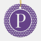 ヴィンテージ紫イニシャル文字水玉模様 セラミックオーナメント (正面)