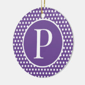 ヴィンテージ紫イニシャル文字水玉模様 セラミックオーナメント (左)