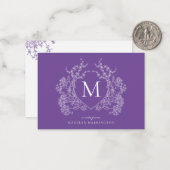 ヴィンテージ紫エレガントフローラクレストモノグラム ノートカード (正面/裏面インサイチュ)