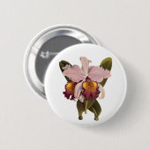 ヴィンテージ紫カトレヤオーキッド、熱帯花 缶バッジ (正面&裏面)