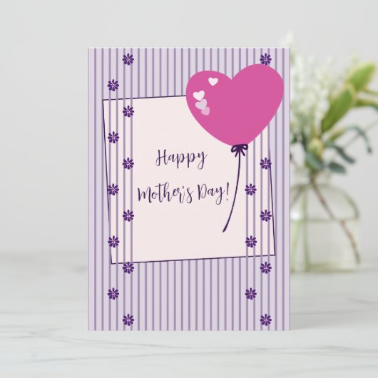 ヴィンテージ紫ストライプの花マザーズデイカード サンキューカード (スタンド正面)