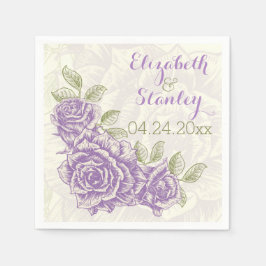 ヴィンテージ紫バラフローラ結婚ズ スタンダードカクテルナプキン