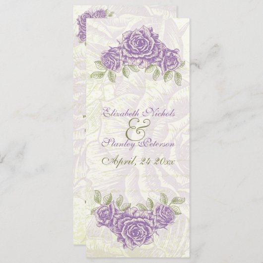 ヴィンテージ紫バラ結婚の式プログラムカード プログラム (正面/裏面)