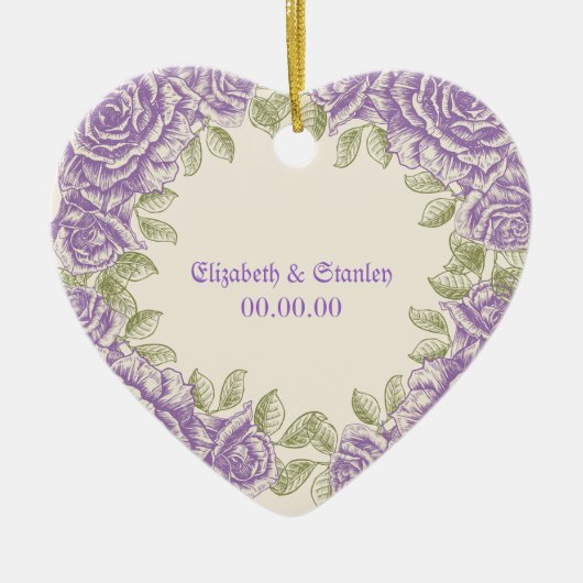 ヴィンテージ紫バラ結婚ズ セラミックオーナメント (正面)