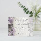 ヴィンテージ紫バラ結婚式の日付を保存 セーブザデート (スタンド正面)