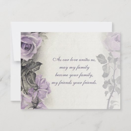 ヴィンテージ紫バラ結婚式の日付を保存 セーブザデート (裏面)