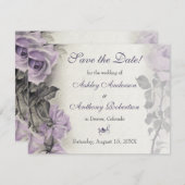 ヴィンテージ紫バラ結婚式の日付を保存 セーブザデート (正面/裏面)