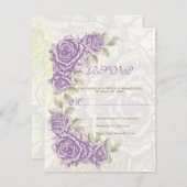 ヴィンテージ紫バラ結婚式RSVP応答カード 出欠カード (正面/裏面)