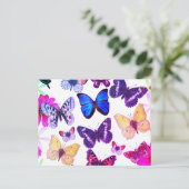 ヴィンテージ紫ピンクイエロカラフルチョウ ポストカード (スタンド正面)