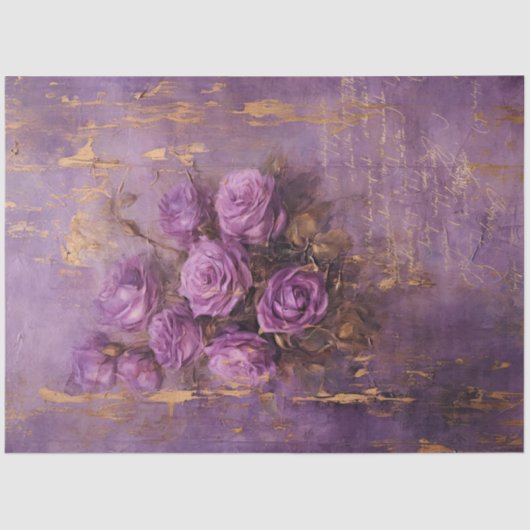 ヴィンテージ紫フランスのバラ金ゴールド箔グランジ壁 薄葉紙 (正面)