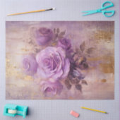 ヴィンテージ紫フランスのバラ金ゴールド箔バロック 薄葉紙 (クラフト)