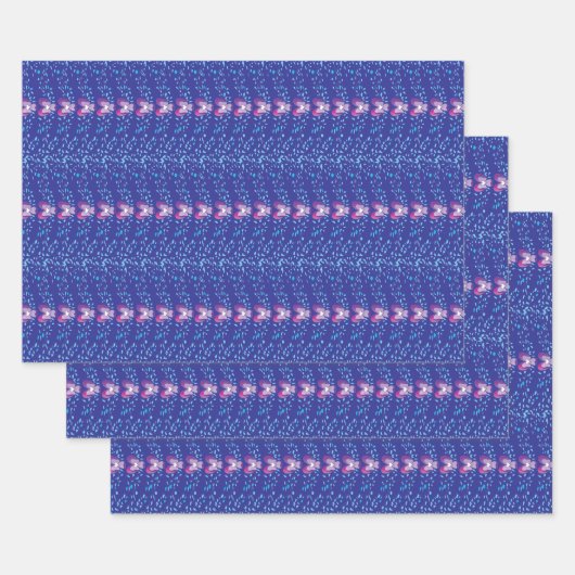 ヴィンテージ紫フローラの壁紙パターン ラッピングペーパーシート (セット)