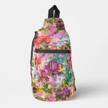 ヴィンテージ紫フローラピンクパターンモノグラム印刷