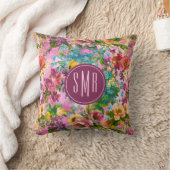 ヴィンテージ紫フローラピンク模様モノグラム クッション (ブランケット)